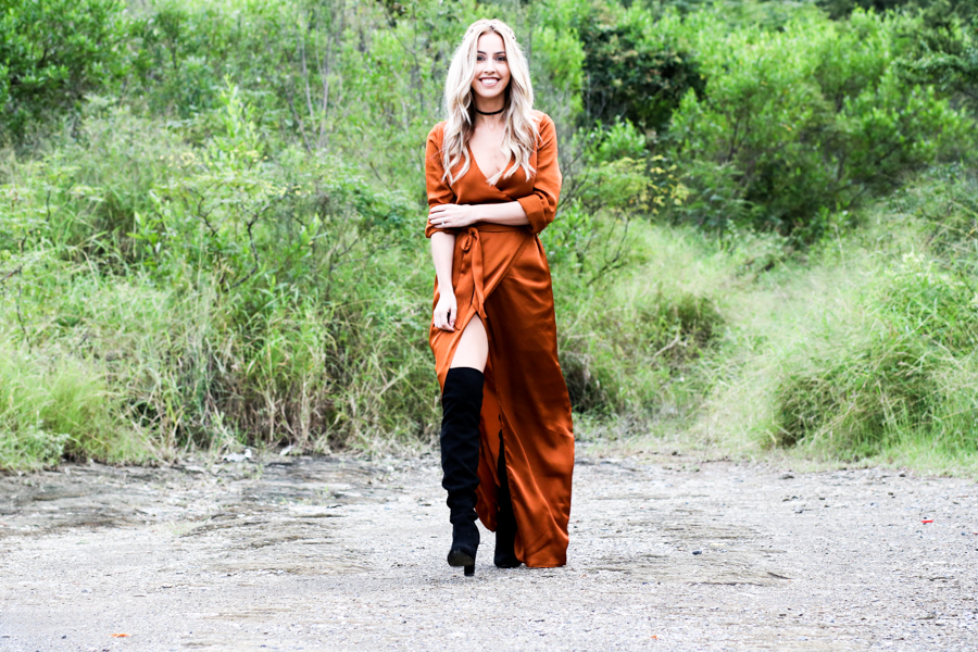 Maxi Dress and thigh high boots